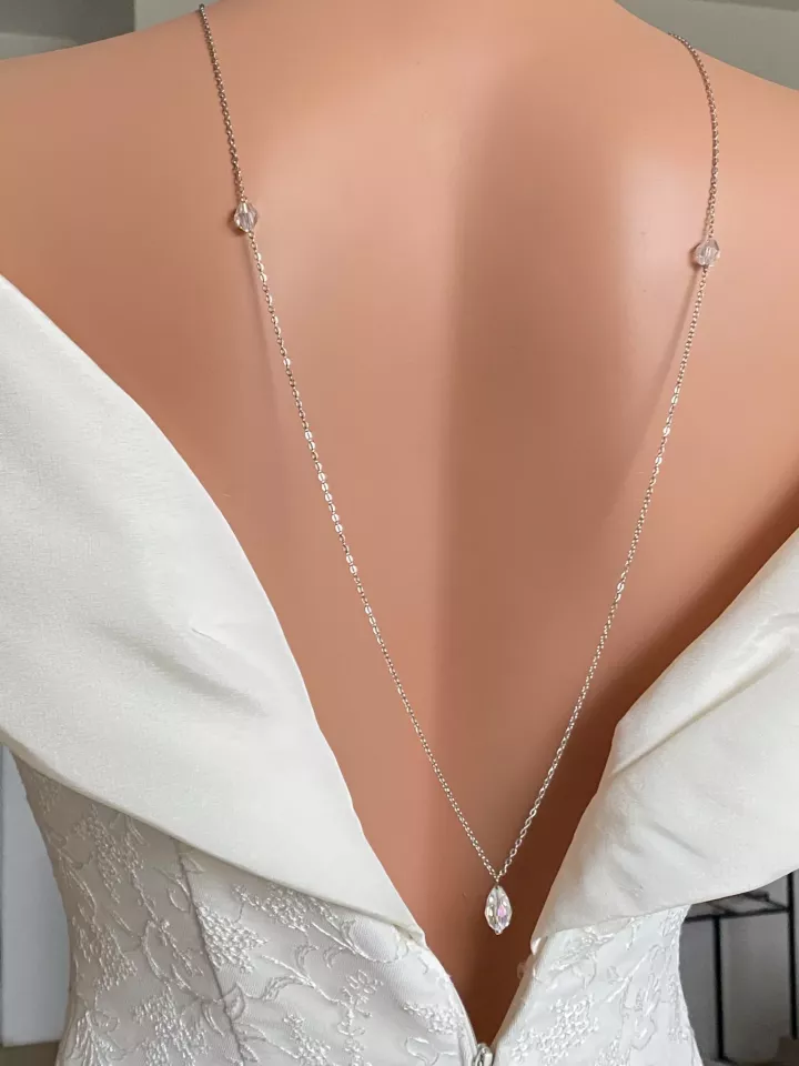 Collier de dos mariage en cristal – Bijou dos nu élégant pour mariée- Dos de Lune