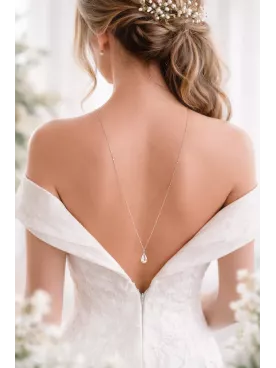 Collier de dos mariage en cristal – Bijou dos nu élégant pour mariée-Goutte de Lumière