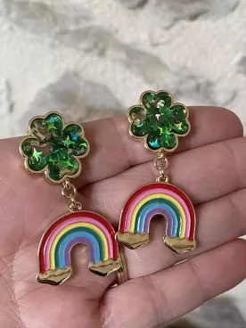 Boucles d’oreilles arc-en-ciel XXL & trèfle – Bijou porte-bonheur coloré et original