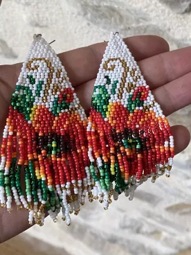 Boucles d’oreilles longues en perles tissées – Bijou bohème coloré avec franges