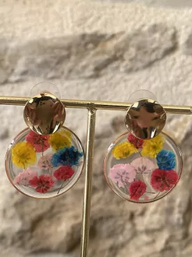Boucles d’oreilles fleurs séchées – Éclat floral coloré et délicat