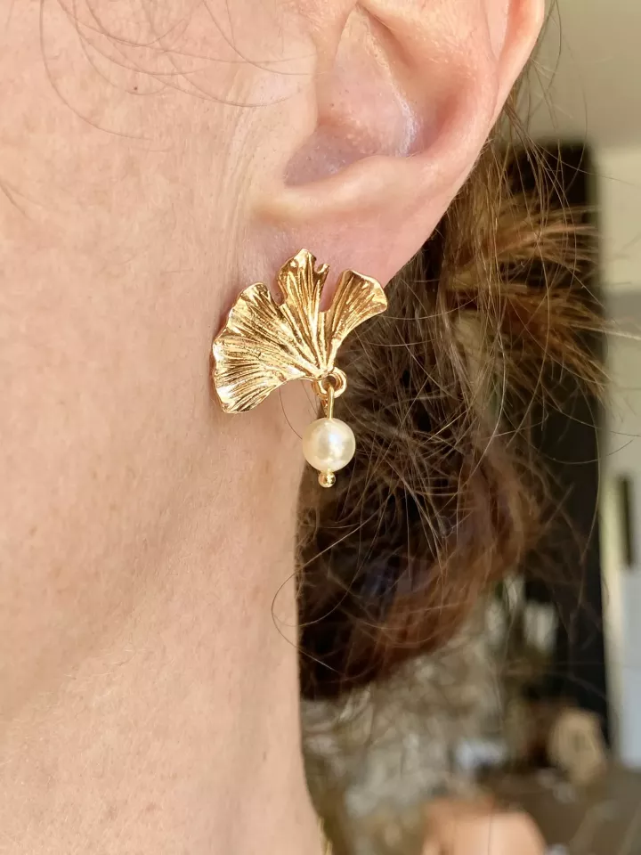 Boucles d’Oreilles Mariée Feuille de Perle