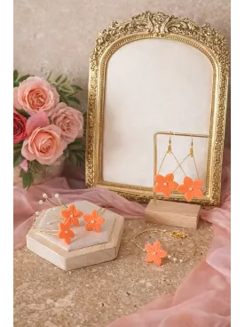 Set Corail Solaire – Bijoux mariage colorés faits main – Bracelet, boucles & pics cheveux