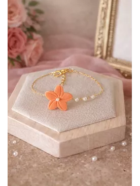 Bracelet Corail Solaire – Fleur fait main – Bijou mariage coloré perles & doré