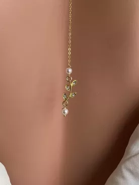 Collier de dos mariage perles naturelles – bijou dos nu mariée bohème chic – accessoire élégant – SYLÉA