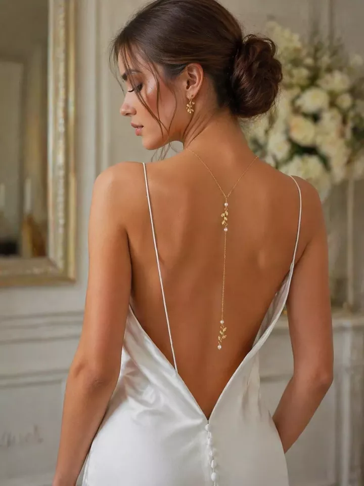 Collier de dos mariage perles naturelles – bijou dos nu mariée bohème chic – accessoire élégant – SYLÉA