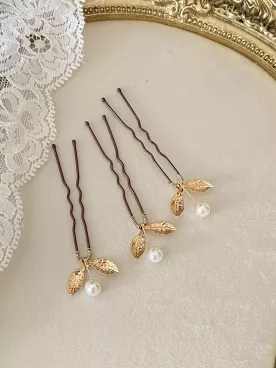 Pics Cheveux Mariée Feuilles de Perle Dorées – Accessoire Coiffure Mariage Élégant