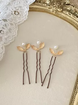 Pics Cheveux Mariée Feuilles de Perle Dorées – Accessoire Coiffure Mariage Élégant