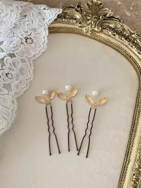 Pics Cheveux Mariée Feuilles de Perle Dorées – Accessoire Coiffure Mariage Élégant