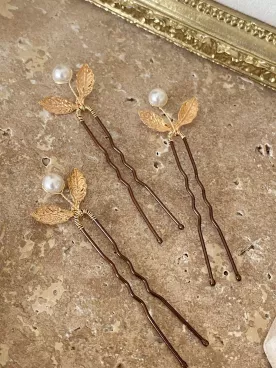 Pics Cheveux Mariée Feuilles de Perle Dorées – Accessoire Coiffure Mariage Élégant