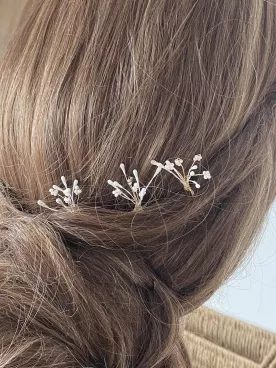 Pics Cheveux Mariée Gypsophile Doré – Accessoire Coiffure Mariage Perles Élégant