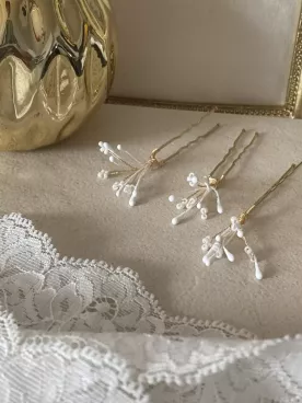 Pics Cheveux Mariée Gypsophile Doré – Accessoire Coiffure Mariage Perles Élégant