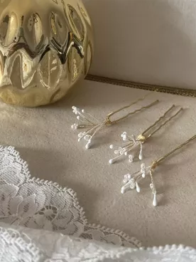 Pics Cheveux Mariée Gypsophile Doré – Accessoire Coiffure Mariage Perles Élégant