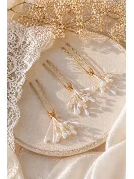 Pics Cheveux Mariée Gypsophile Doré – Accessoire Coiffure Mariage Perles Élégant