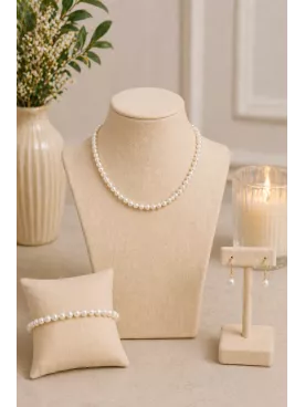 Parure Clara – Collier, Bracelet & Boucles en Perles 5 mm | Bijoux Mariée Élégants et Intemporels