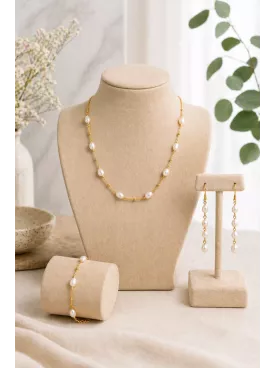 Parure Clara – Collier, Bracelet & Boucles en Perles 5 mm | Bijoux Mariée Élégants et Intemporels