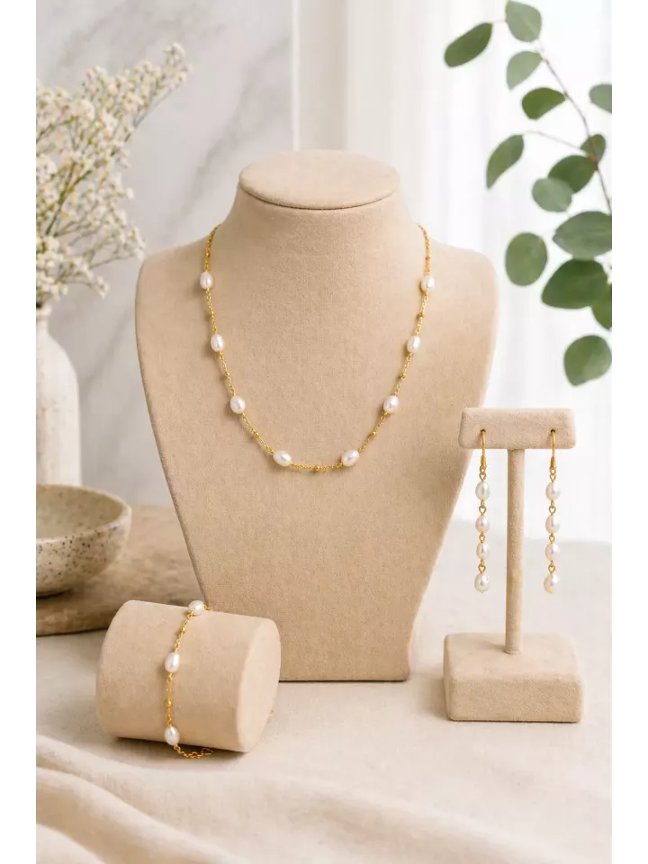 Parure Clara – Collier, Bracelet & Boucles en Perles 5 mm | Bijoux Mariée Élégants et Intemporels