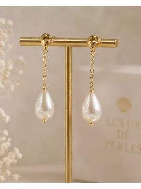 Boucles d’Oreilles Mariée Goutte Nacrée Dorées Élégantes & Raffinées – Nacélya