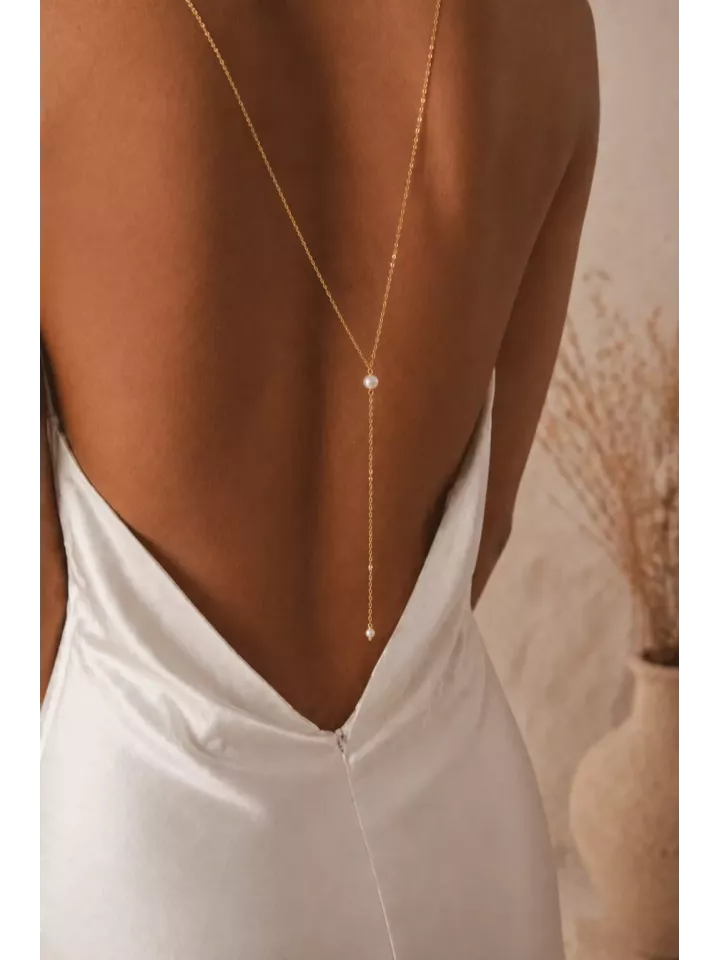 Collier de Dos Mariée Double Y Perle Doré Élégant – Élysianne