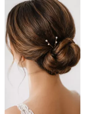 Pics à Cheveux Mariée Dorés avec Perle – Accessoire Chignon Élégant – Épure Perlière