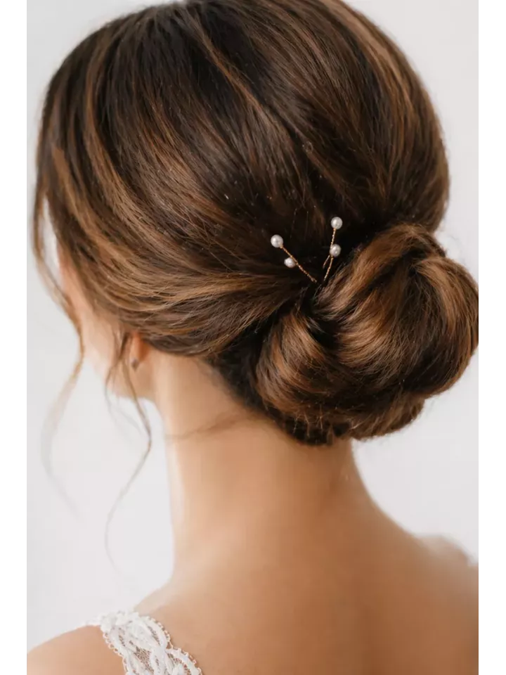 Pics à Cheveux Mariée Dorés avec Perle – Accessoire Chignon Élégant – Épure Perlière