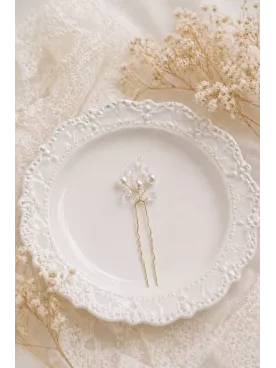 Pics à Cheveux Mariée Perles & Cristaux Dorés – Accessoire Chignon Élégant – Rosée Céleste