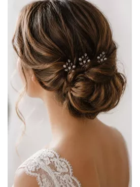 Pics à Cheveux Mariée Perles & Cristaux Dorés – Accessoire Chignon Élégant – Rosée Céleste