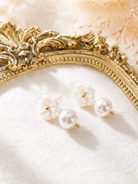 Boucles d’Oreilles Mariée Fleur Nacrée & Perle – Élégance Romantique Dorée- Éclora