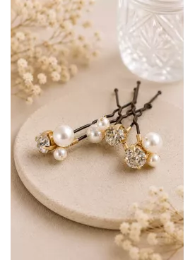 Pics à cheveux mariage Sable d’Or – perles et cristaux, bijoux de mariée élégants