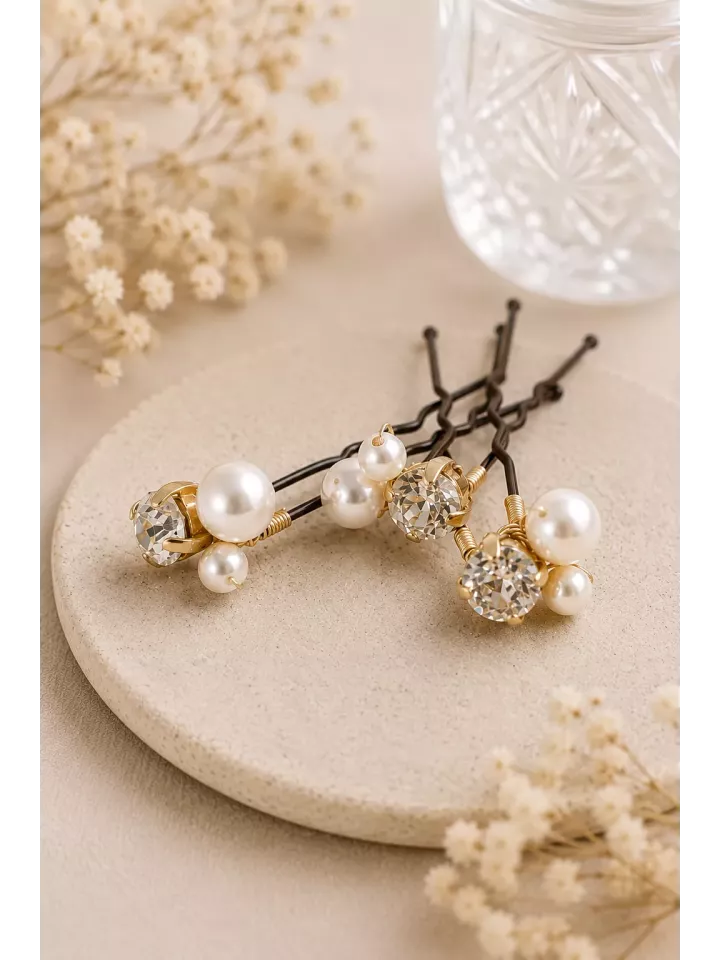 Pics à cheveux mariage Sable d’Or – perles et cristaux, bijoux de mariée élégants