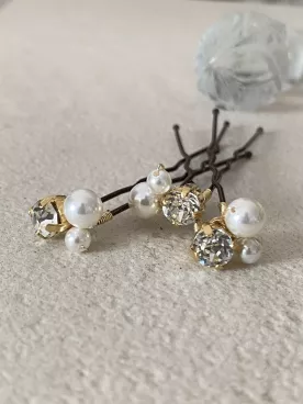 Pics à cheveux mariage Sable d’Or – perles et cristaux, bijoux de mariée élégants
