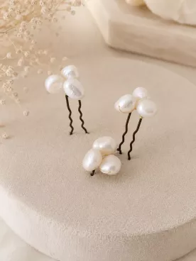 Pics à Cheveux Mariée Alba – Perles d’Eau Douce Naturelles | Accessoire Chignon Mariage Bohème Chic Or & Ivoire