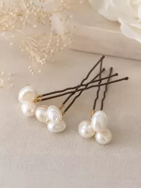 Pics à Cheveux Mariée Alba – Perles d’Eau Douce Naturelles | Accessoire Chignon Mariage Bohème Chic Or & Ivoire