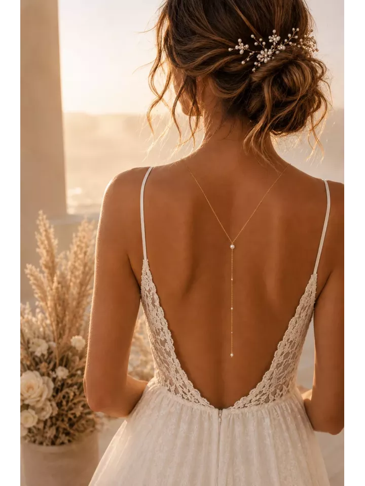 Collier de Dos Mariée Doré Perle Fine – Célestine