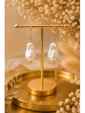 Boucles d’Oreilles Mariée Perles Baroques Dorées – Baroque Nacré