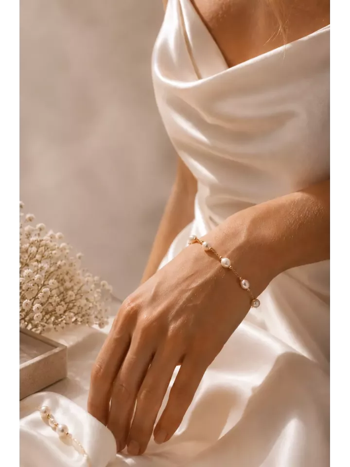 Bracelet Mariée Perles Tradition – Bracelet Bohème Chic Doré en Acier Inoxydable
