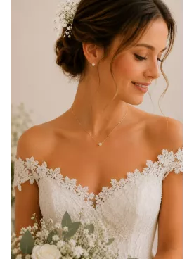 Minimaliste- Collier mariage avec perle Swarovski – Modèle Épure Nacrée