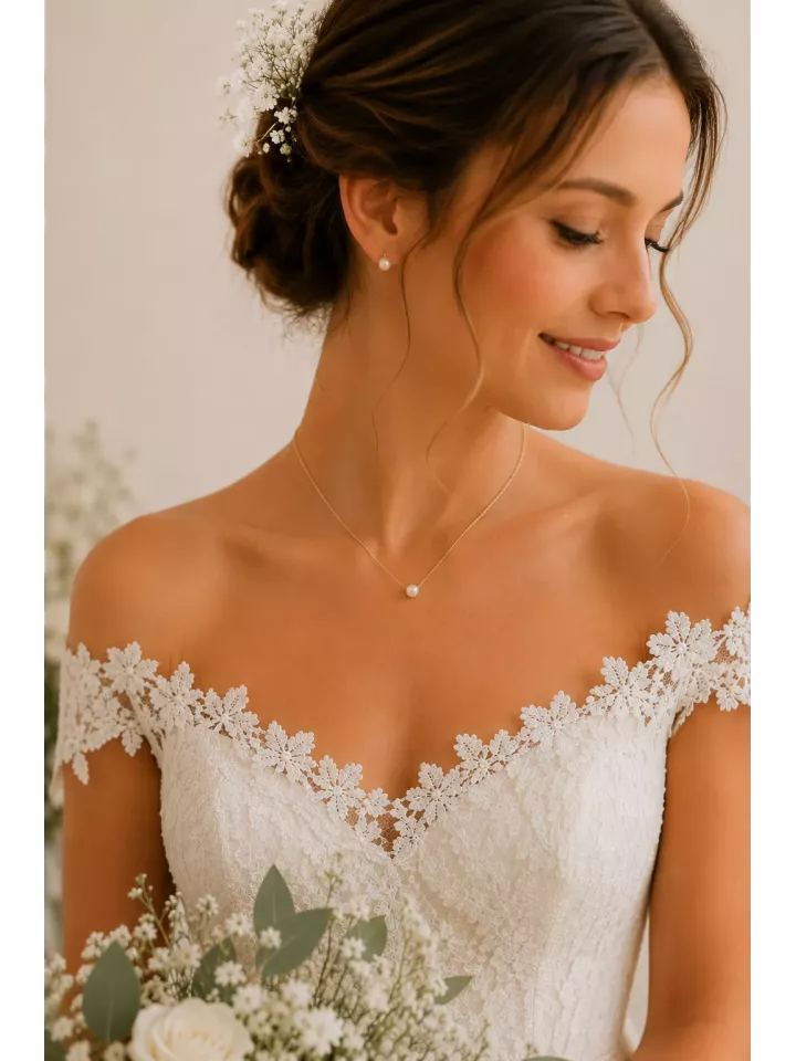 Minimaliste- Collier mariage avec perle Swarovski – Modèle Épure Nacrée