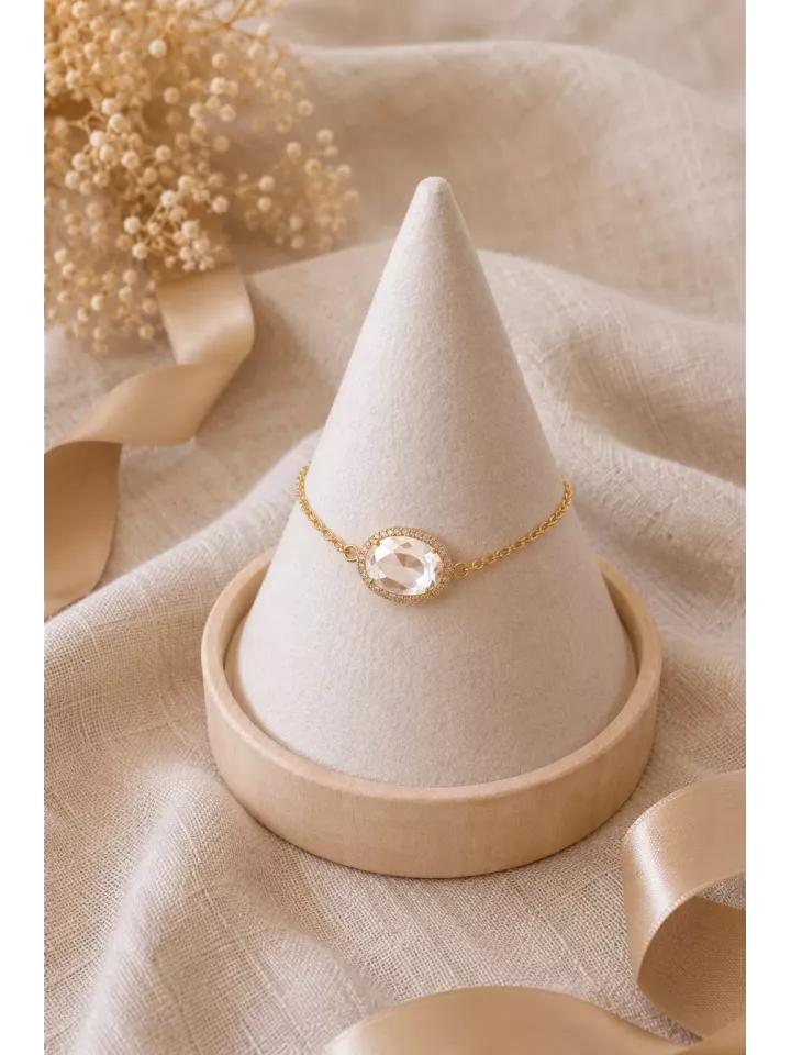 Bracelet Célestia – Bracelet Mariée Cristal Ovale Doré Élégant & Raffiné