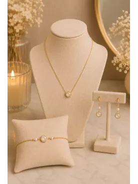 Parure Mariée Anaëlle – Collier Y & Perles Fines Dorées – Bijoux Mariage Élégants