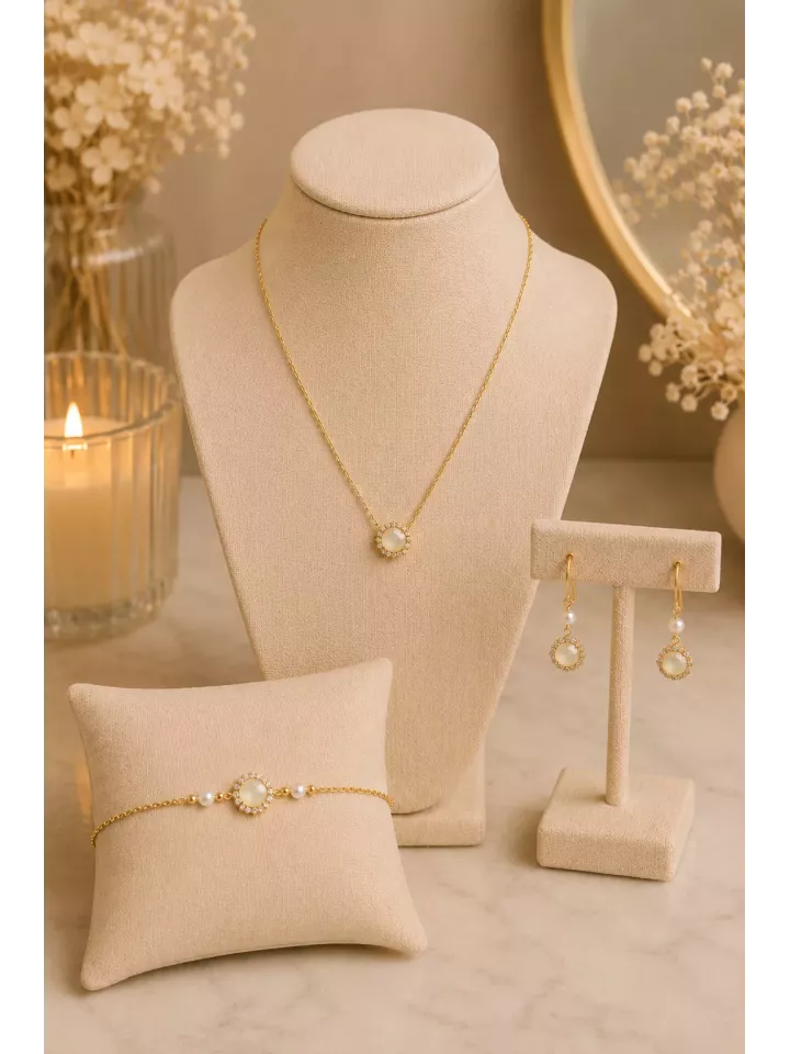 Parure Mariée Anaëlle – Collier Y & Perles Fines Dorées – Bijoux Mariage Élégants