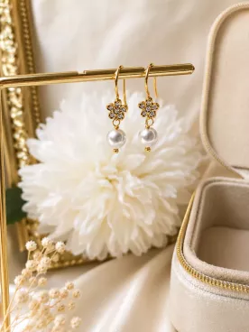 Boucles d’oreilles fleur dorées à l’or fin et oxydes de zirconium pour mariée – Florelle