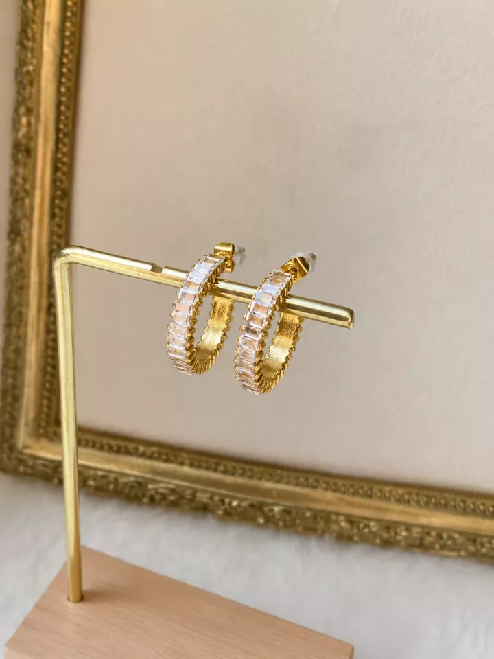 Créoles mariée dorées zircon baguette – Boucles élégantes et lumineuses | Éclya