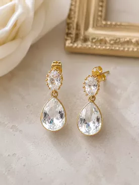 Boucles d’oreilles mariée goutte cristal doré Naïade