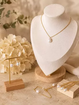 Parure goutte nacrée – Bijoux de Mariée en Perles de Swarovski - Acier Inoxydable