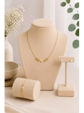 Parure Mariée ÉLÉA – Feuillage Doré & Perles d’Ivoire – Bijoux Mariage Élégants