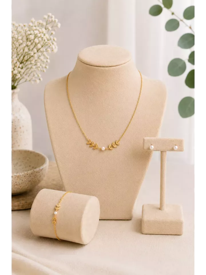 Parure Mariée ÉLÉA – Feuillage Doré & Perles d’Ivoire – Bijoux Mariage Élégants