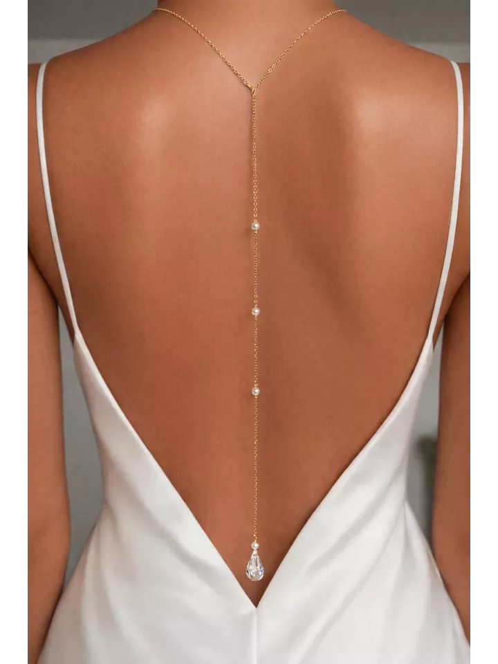 Collier de Dos Mariée Perles Blanches – Bijou de Mariage Élégant-Primavera