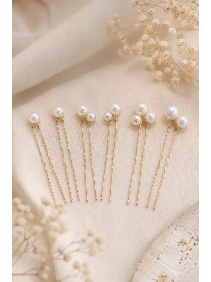 Lot de pics à cheveux Nacrine — Perles délicates pour coiffure de mariée