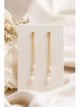 Boucles d’oreilles de mariée Maëline — chaînes dorées et perles délicates